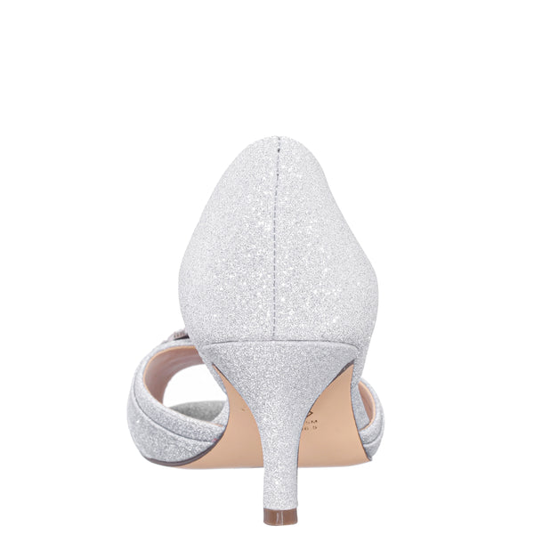 Lady Couture Silk Silver Embellished Kitten Heels