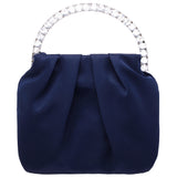 DAPHNE-NEW NAVY CRYSTAL HANDLE SATIN POUCH BAG