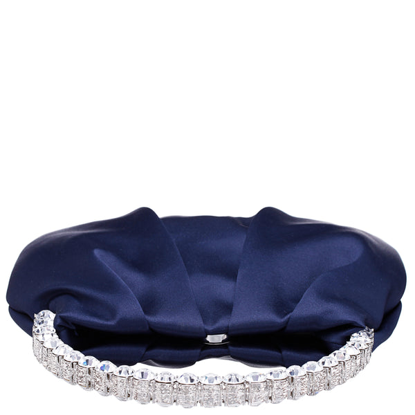 DAPHNE-NEW NAVY CRYSTAL HANDLE SATIN POUCH BAG