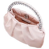 DAPHNE-PEARL ROSE CRYSTAL HANDLE SATIN POUCH BAG