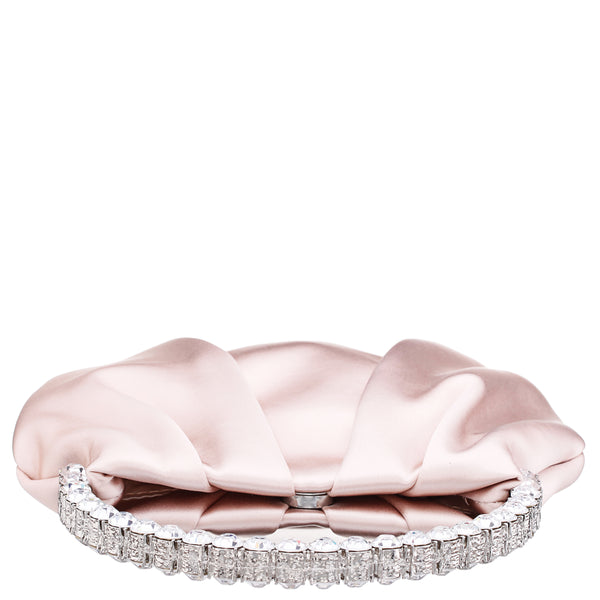 DAPHNE-PEARL ROSE CRYSTAL HANDLE SATIN POUCH BAG