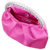 DAPHNE-ULTRA PINK CRYSTAL HANDLE SATIN POUCH BAG