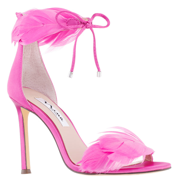 Womens Dianne Ultra Pink Satin Feather Back-zip Stiletto Dress Sandal ...