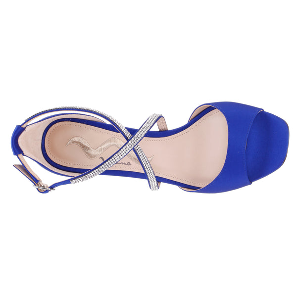 Electric Blue Low Heel Strappy Sandal with Square Toe & Leg Tie – No Doubt  Shoes