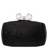 FELICE-BLACK GLITTER MINAUDIERE WITH CRYSTAL BOW CLASP
