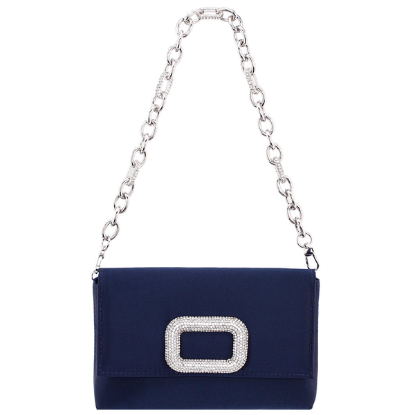 JENNY-NEW NAVY SHOULDER BAG WITH CRYSTAL ORNAMENT AND STRAP