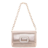 JENNY-TAUPE SHOULDER BAG WITH CRYSTAL ORNAMENT AND STRAP