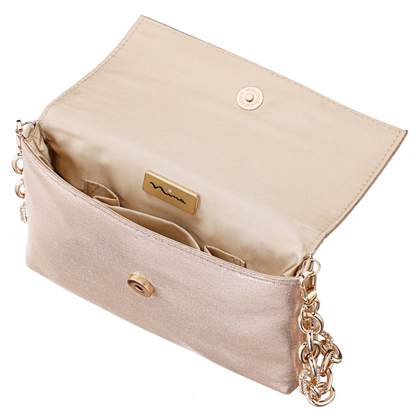 JENNY-TAUPE SHOULDER BAG WITH CRYSTAL ORNAMENT AND STRAP