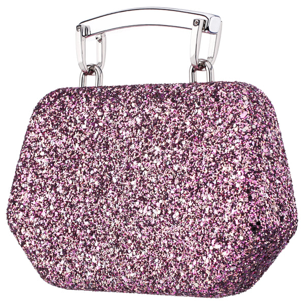 JERRIE-ULTRA PINK GEOMETRIC GLITTER MINAUDIERE WITH HANDLE