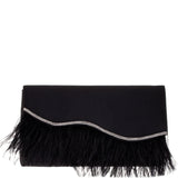KAIDY-BLACK SATIN CLUTCH WITH FEATHER