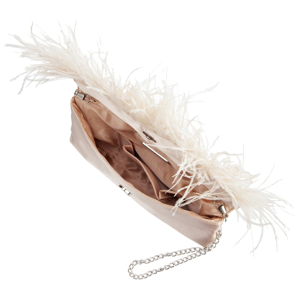 KAIDY-PEARL ROSE SATIN CLUTCH WITH FEATHER