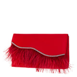 KAIDY-RED ROUGE SATIN CLUTCH WITH FEATHER