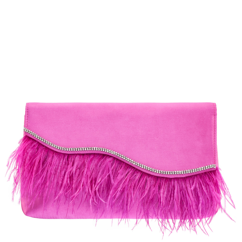 KAIDY-ULTRA PINK SATIN CLUTCH WITH FEATHER – Nina Shoes