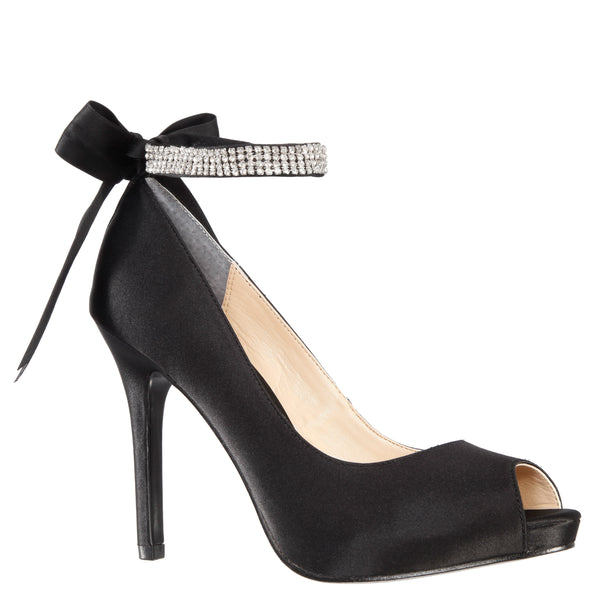 Womens Karen Black Open Toe Pump With Ankle Strap | Nina Shoes