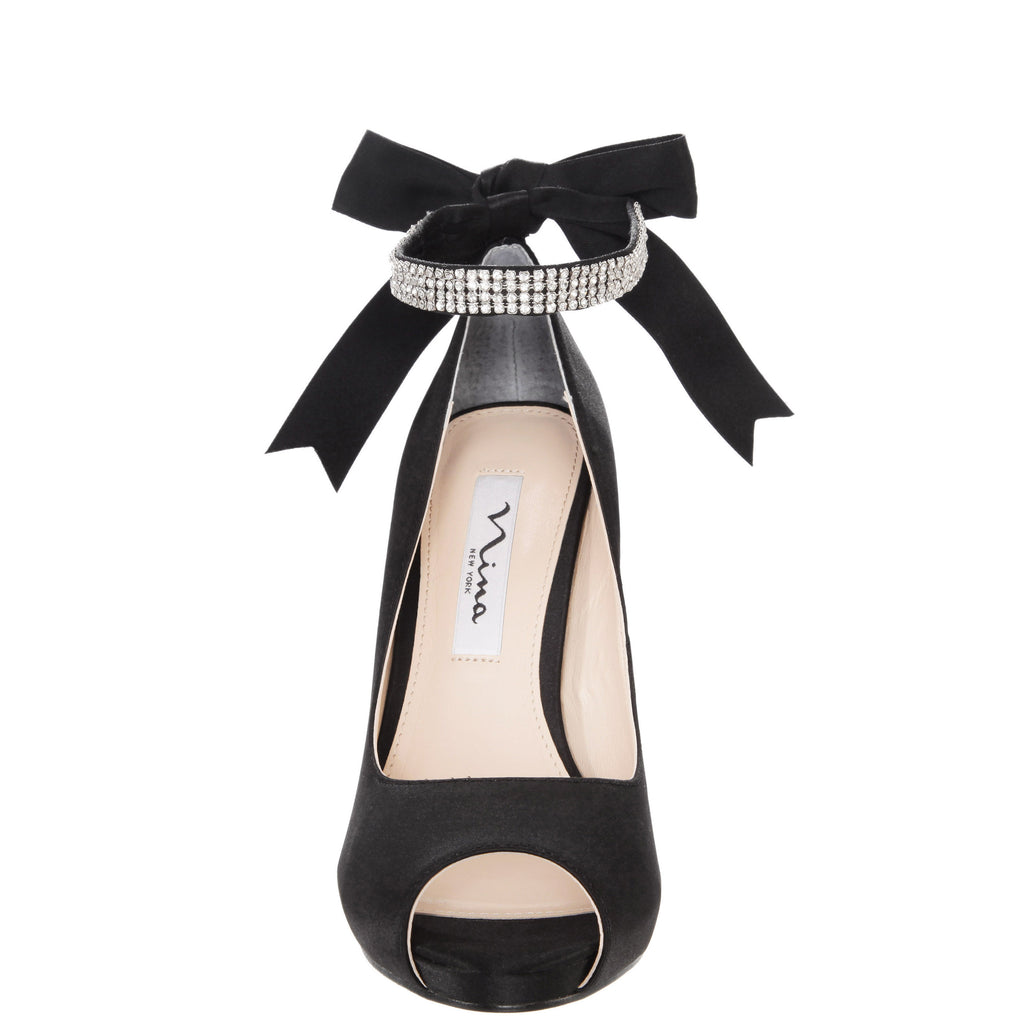 Womens Karen Black Open Toe Pump With Ankle Strap Nina Shoes