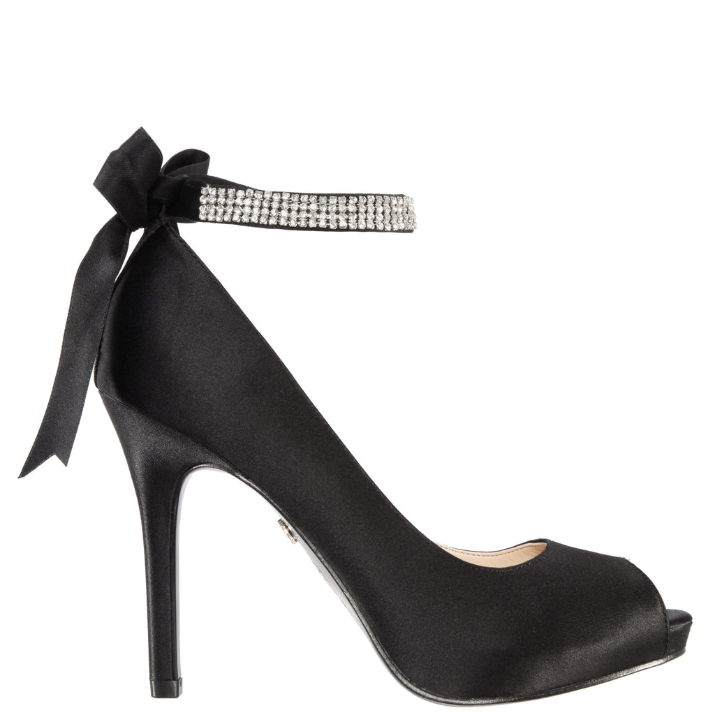 Womens Karen Black Open Toe Pump With Ankle Strap Nina Shoes