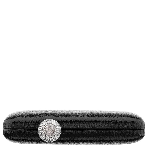 KIMBERLY-BLACK EMBOSSED SNAKE MINAUDIERE WITH CRYSTAL CLASP