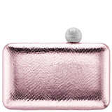 KIMBERLY-ROSE MIST EMBOSSED SNAKE MINAUDIERE WITH CRYSTAL CLASP