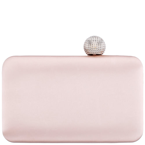 KIMBERLY-PEARL ROSE SATIN MINAUDIERE WITH CRYSTAL CLASP