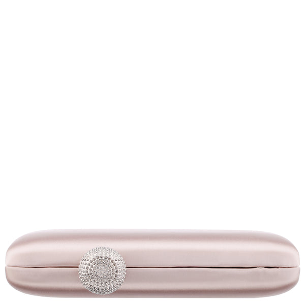 KIMBERLY-PEARL ROSE SATIN MINAUDIERE WITH CRYSTAL CLASP