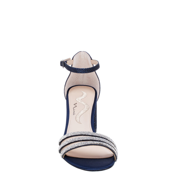 NAGIDA-Womens Navy Metallic Textured Block-Heel Sandal