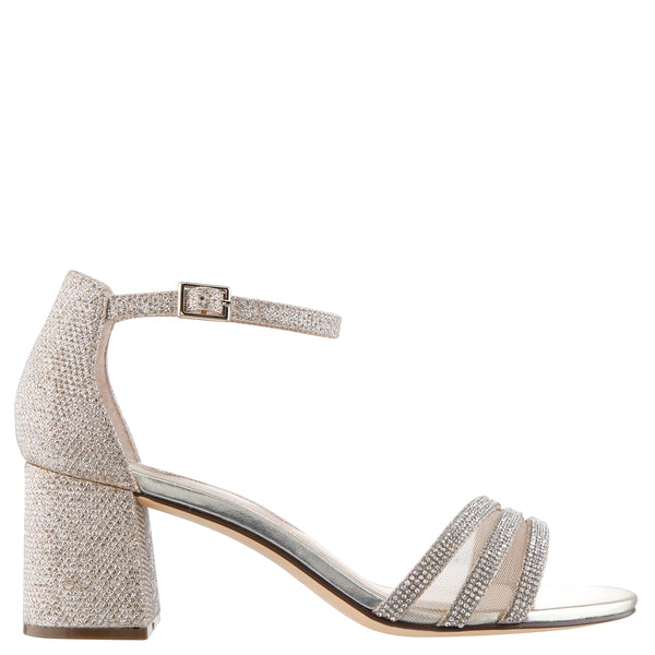NAGIDA-Womens Soft Platino Metallic Textured Block-Heel Sandal