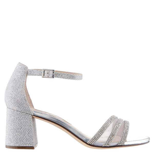 NAGIDA-Womens Silver Metallic Textured Block-Heel Sandal