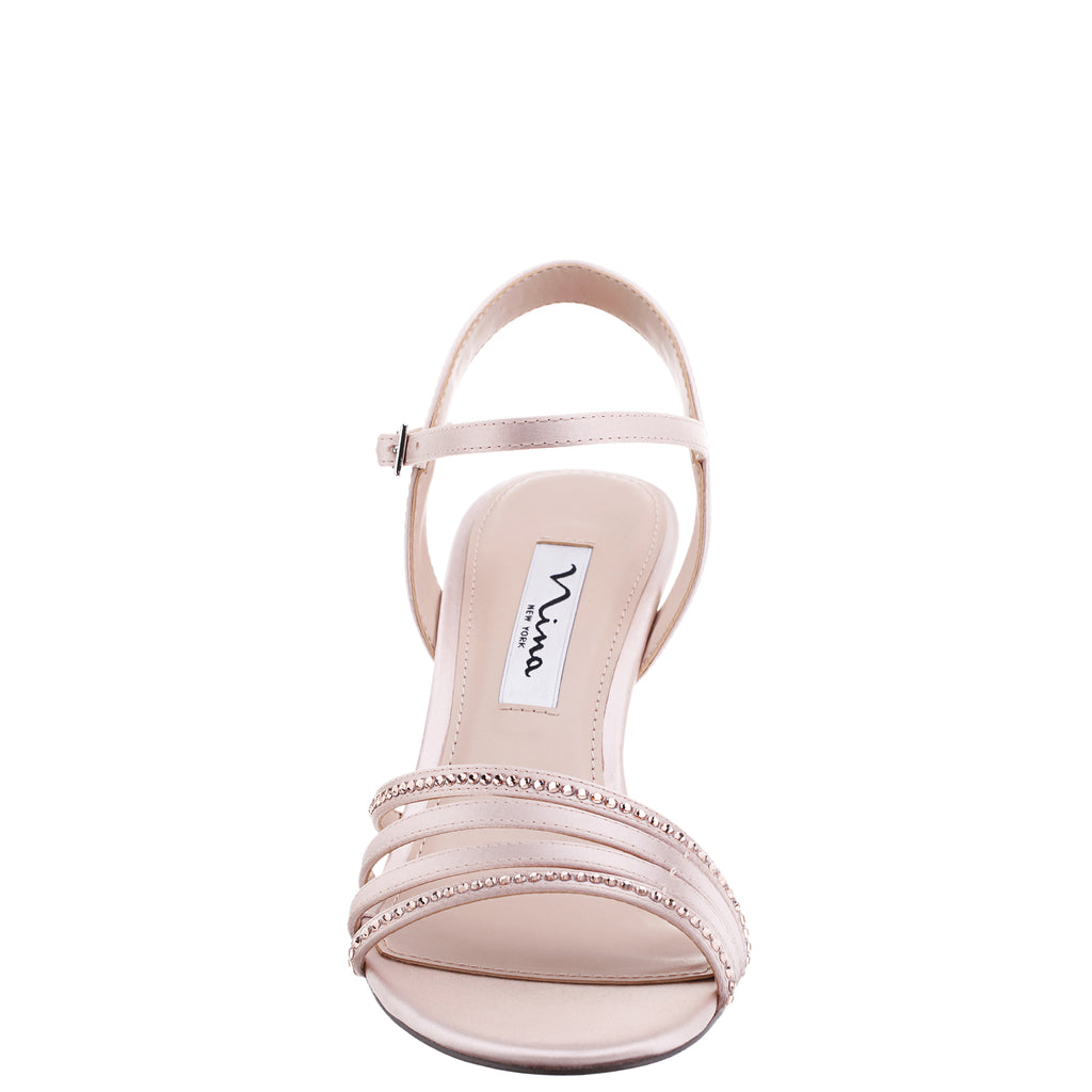 Womens Nelena Pearl Rose Satin Low-Heel Dress Sandal | Nina Shoes