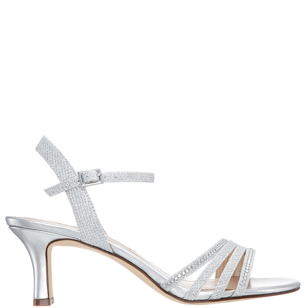 Womens Nelena Silver Textured Metallic Low-heel Dress Sandal | Nina Shoes