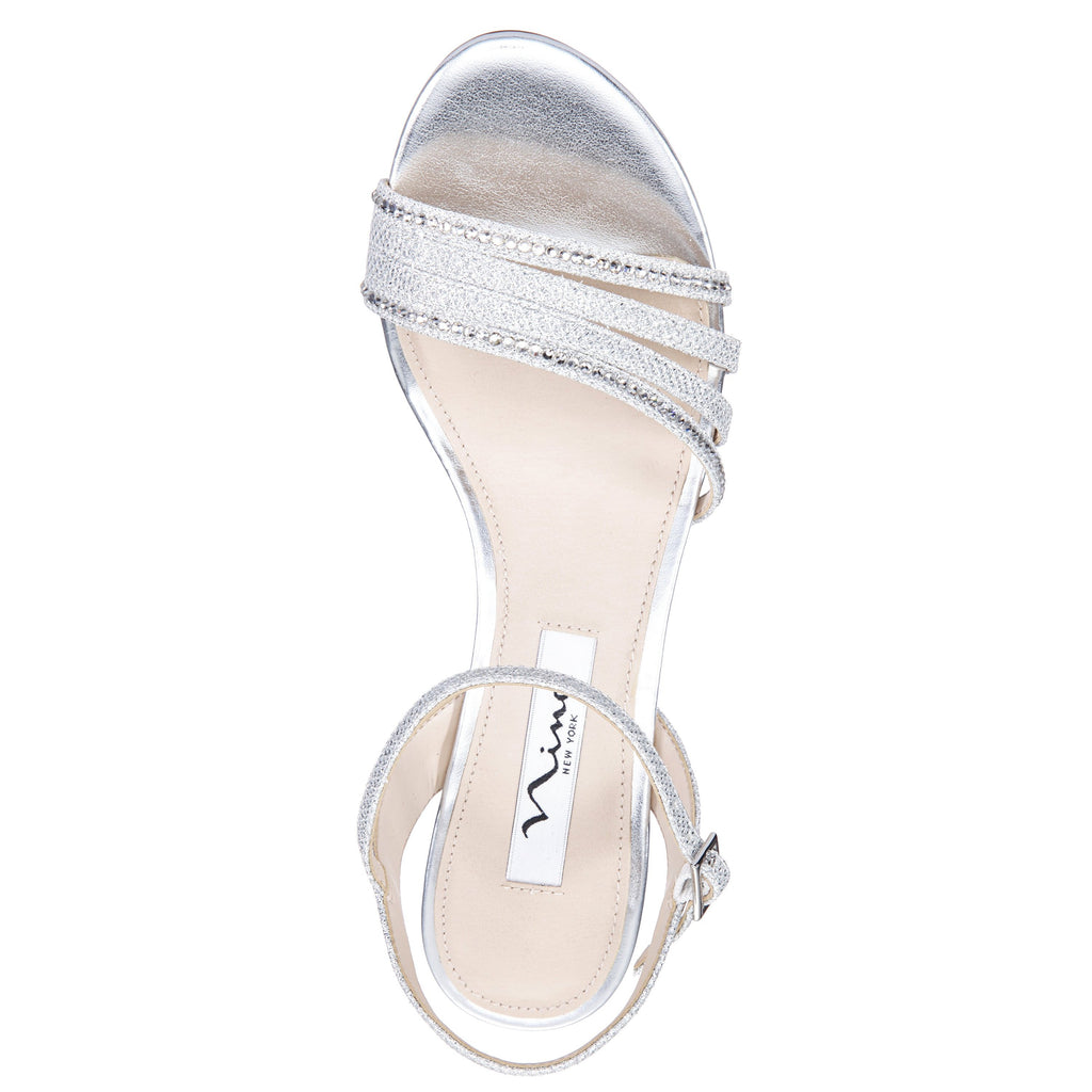 Womens Nelena Silver Textured Metallic Low-heel Dress Sandal | Nina Shoes