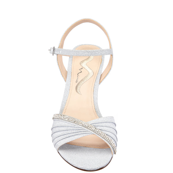 NICASIA-Womens Silver Metallic Textured Mid-Heel Dress Sandal