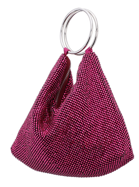 OLIVIA-WINE CRYSTAL MESH DOUBLE RING HANDLE POUCH