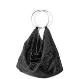 OLIVIA-BLACK MESH DOUBLE RING HANDLE POUCH