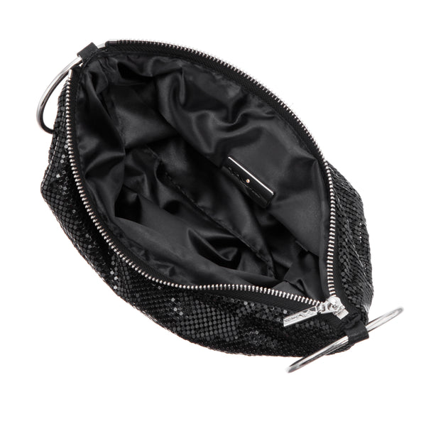 OLIVIA-BLACK MESH DOUBLE RING HANDLE POUCH