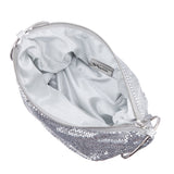 OLIVIA-SILVER CRYSTAL MESH DOUBLE RING HANDLE POUCH