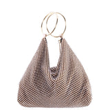OLIVIA-BLACK AND WHITE CRYSTAL MESH DOUBLE RING HANDLE POUCH