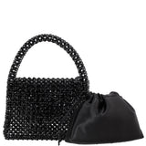 OPIE-BLACK BEADED SATCHEL WITH INNER SATIN POUCH