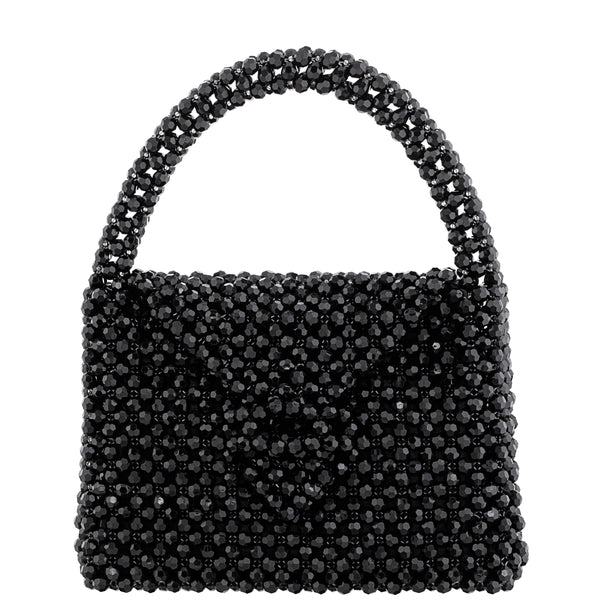 OPIE-BLACK BEADED SATCHEL WITH INNER SATIN POUCH
