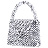 OPIE-SILVER BEADED SATCHEL WITH INNER SATIN POUCH