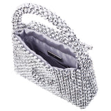 OPIE-SILVER BEADED SATCHEL WITH INNER SATIN POUCH