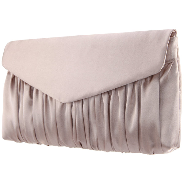 SALOME-CHAMPAGNE SATIN PLEATED CLUTCH