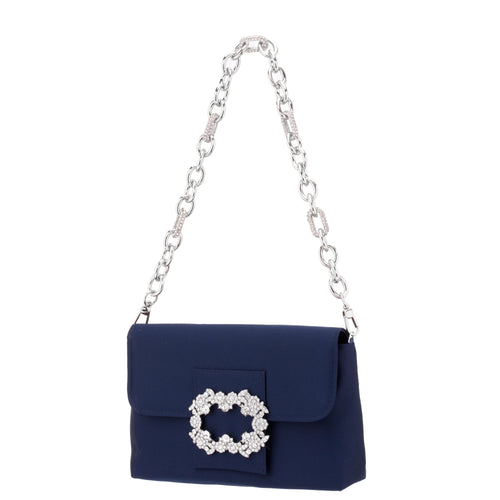 SOREEN-NEW NAVY SATIN SHOULDER WITH CRYSTAL ORNAMENT