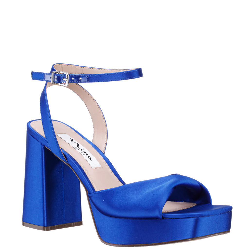 Womens Stacie Electric Blue Satin Block High-heel Platform Sandal