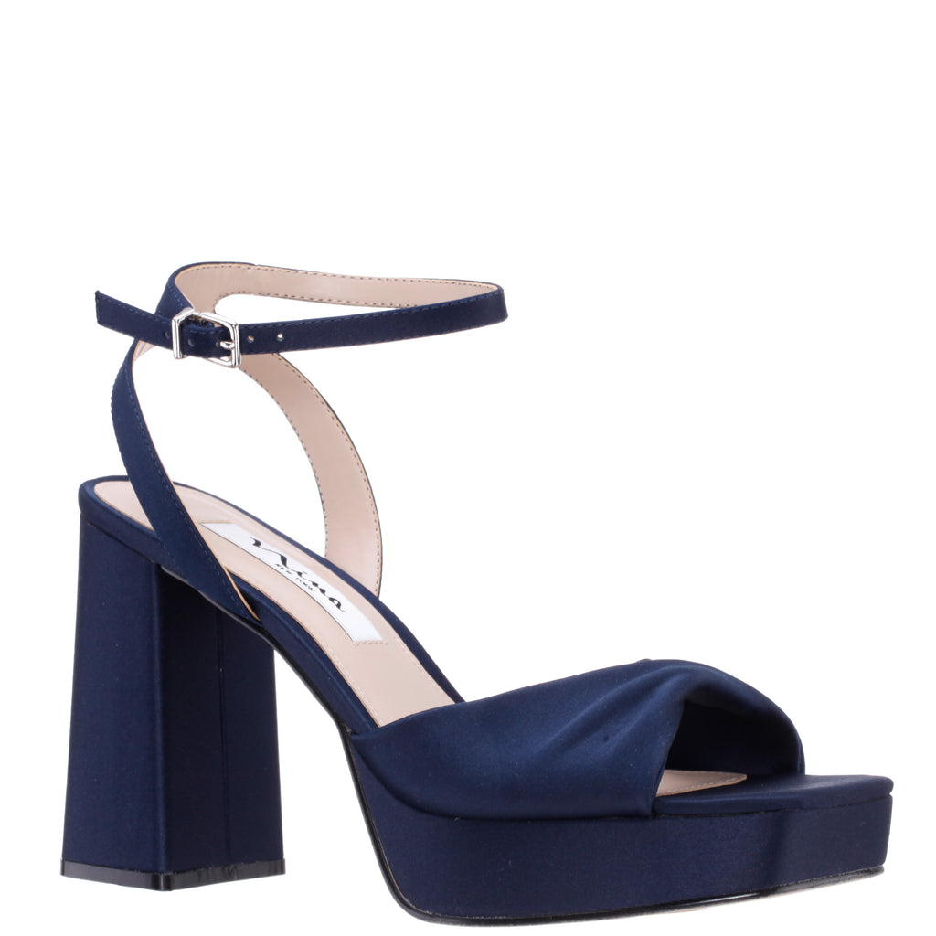 Womens Stacie New Navy Satin Block High-heel Platform Sandal | Nina Shoes