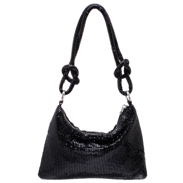 SWOON-BLACK CRYSTAL MESH SHOULDER BAG WITH KNOTTED DETAIL – Nina Shoes