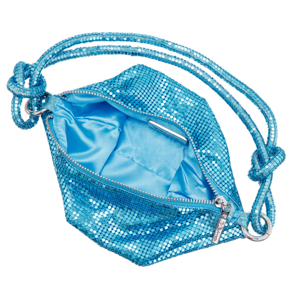 SWOON-CIELO CRYSTAL MESH SHOULDER BAG WITH KNOTTED DETAIL