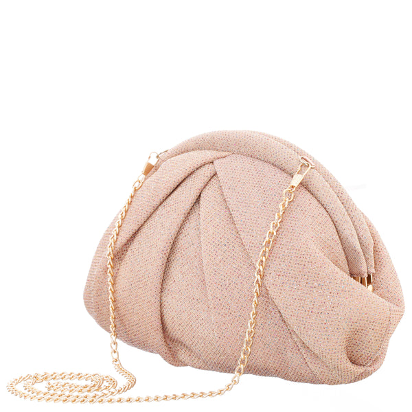 TIPHNE-CHAMPAGNE GLITTER FABRIC SOFT PLEATED CLUTCH