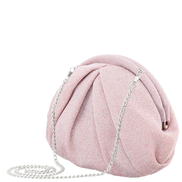 TIPHNE-ROSE MIST GLITTER FABRIC SOFT PLEATED CLUTCH