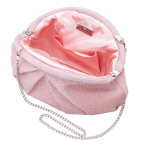 TIPHNE-ROSE MIST GLITTER FABRIC SOFT PLEATED CLUTCH