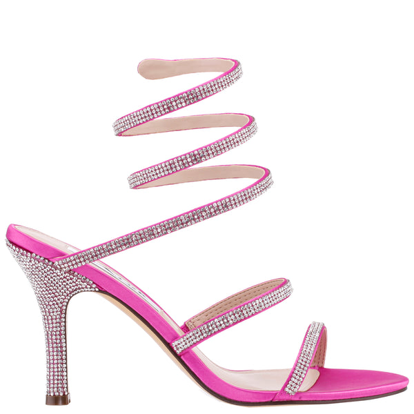 Womens Vetty Ultra Pink Satin Crystal High-heel Leg-wrap Dress Sandal ...